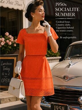Topshop Lace Overlay Mod Mini Dress,Tangerine,Retro 1950s Cocktail US 6 Size 6